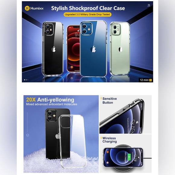 iPhone 12 Mini Case,Diamond Crystal Clear Case,Hard PC Back Soft TPU Bumper Slim - Picture 3 of 11